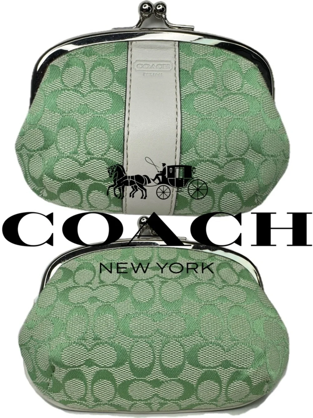 Coach Y2K Signature C Green Fabric Kisslock Coin Purse Bag